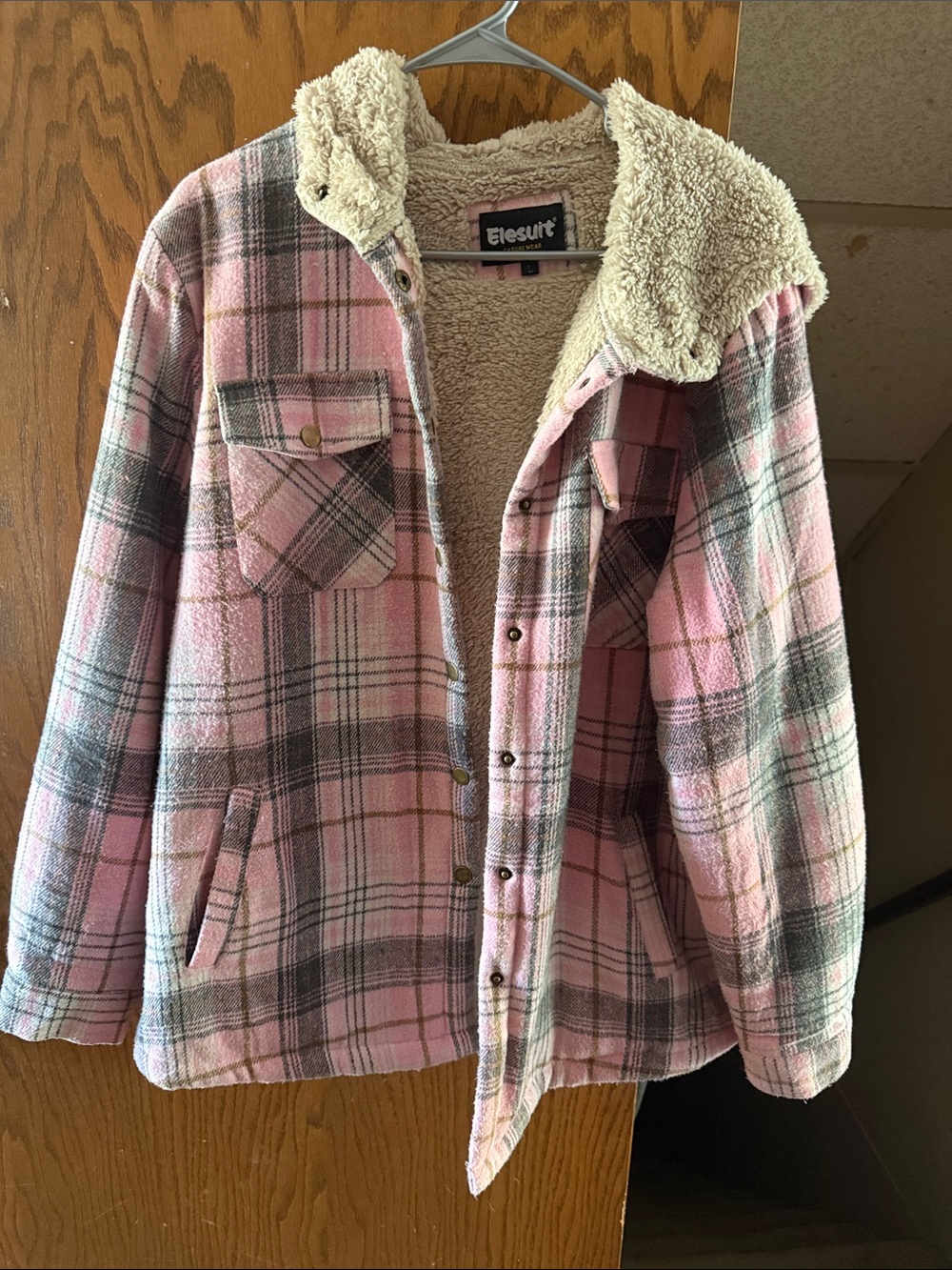 Women's Pink Plaid Sherpa-Lined Puffer Jacket